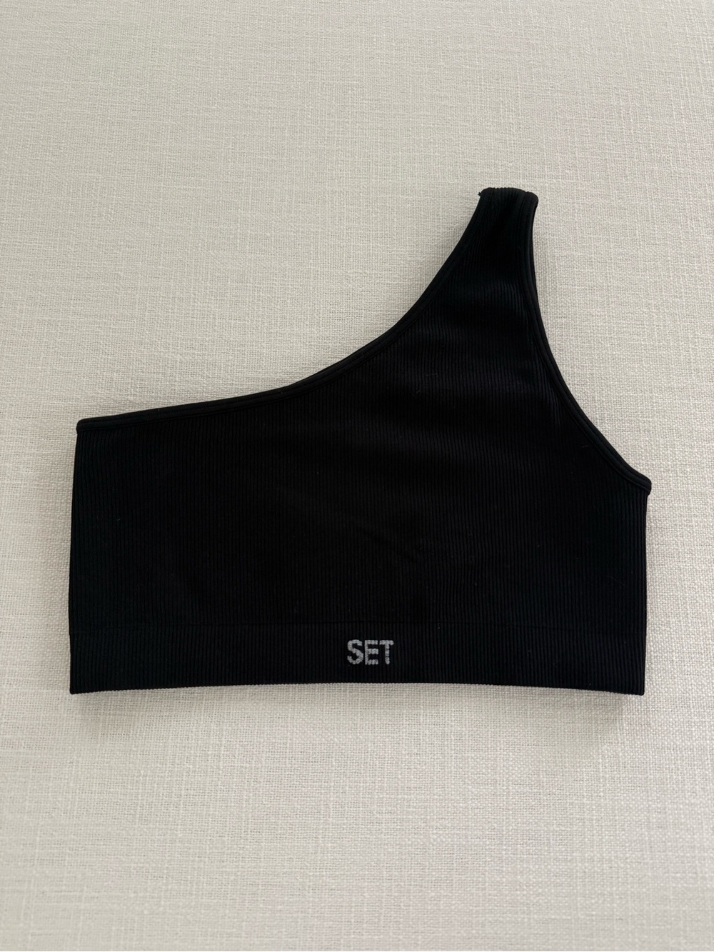 Set Active Sculptflex Ribbed One Shoulder Sports Bra | Black